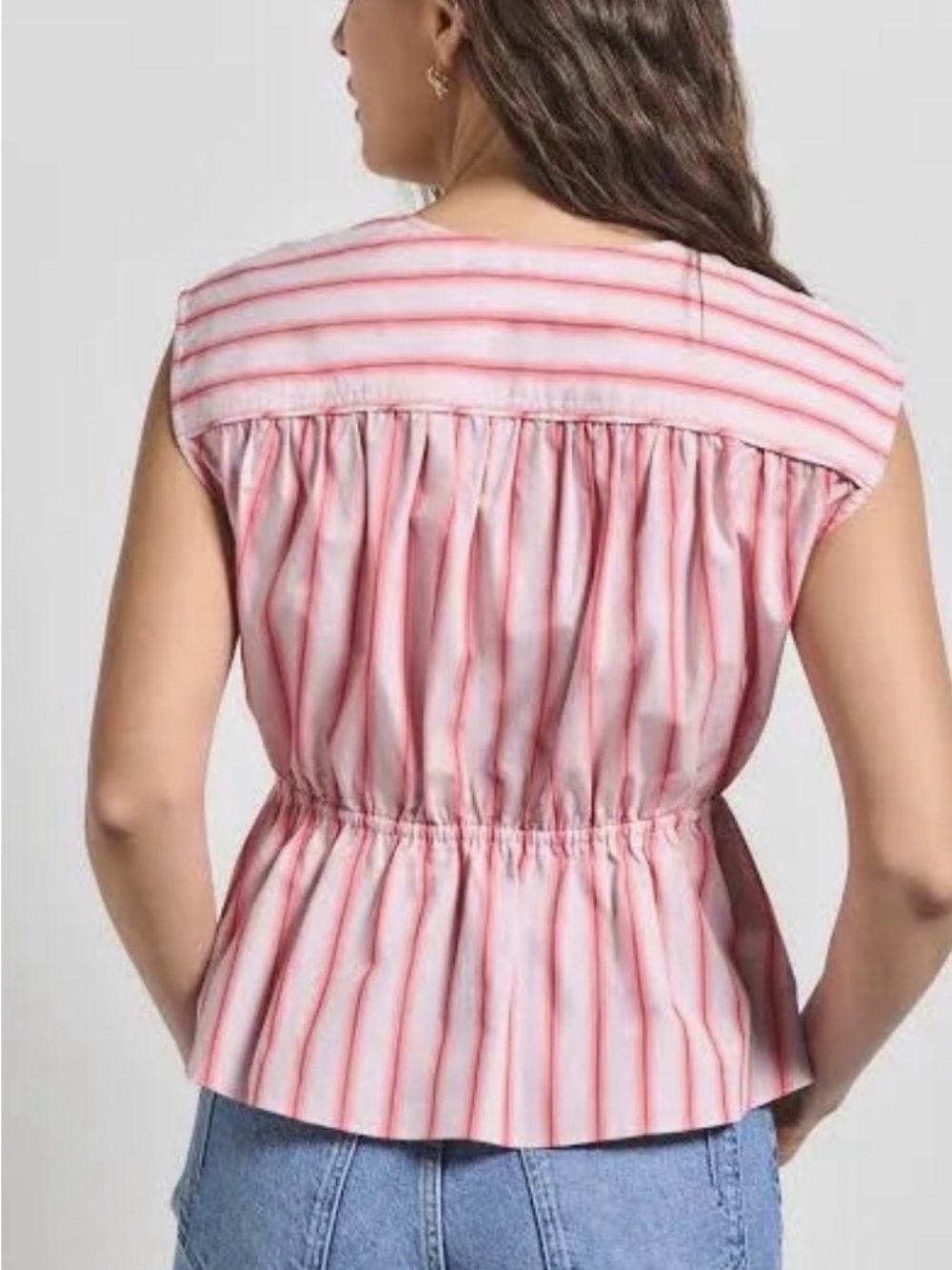 Derek Lam 10 Crosby Caroline Striped Cotton Tie-Front Peplum Top - Picture 3 of 9